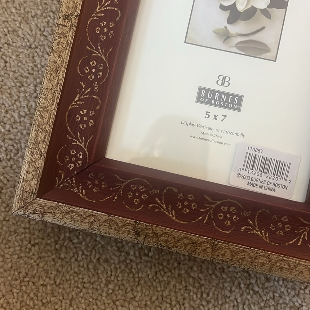 Burnes of Boston 5x7 frame - brand new. Beautiful deep red with gold detail.
